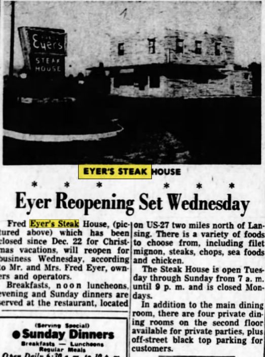 Fred Eyers Steak House (Zum Nordhaus) - Jan 1959 Article